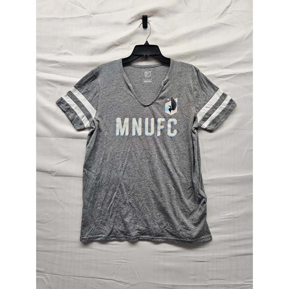 MLS‎ Womens Minnesota United FC V-Neck T-Shirt Gray Cotton Blend Casual Size M